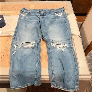 American Eagle Outfitters Washed Light Blue Distressed Straight-Leg Jeans